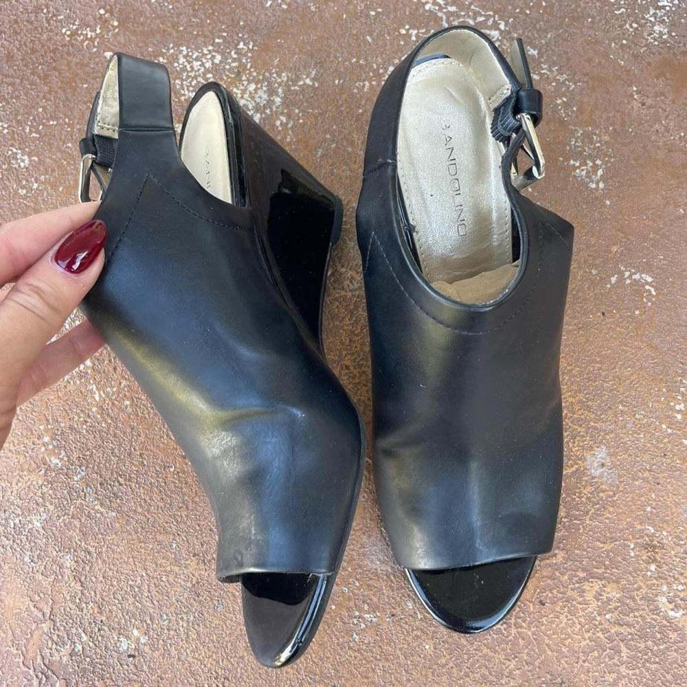 Vintage 90s retro black block heel mule sandals sz 8